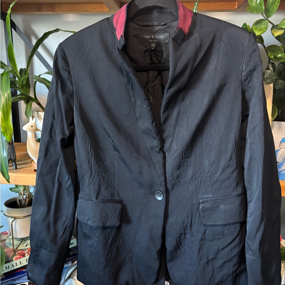 Rag & Bone Archer Black Blazer with Maroon Collar Detail - Picture 3 of 4